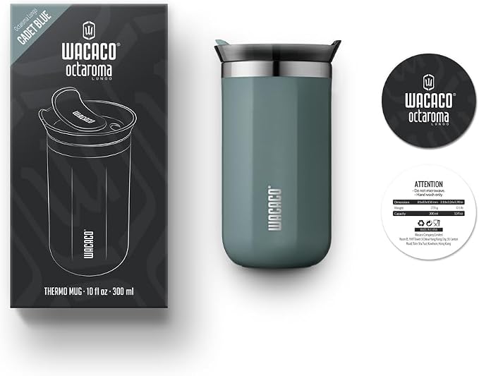 WACACO Octaroma Lungo Vacuum Insulated Coffee Mug, Double-wall Stainless Steel Travel Tumbler With Drinking Lid, 10 fl oz(300ml), Cadet Blue - Image 7