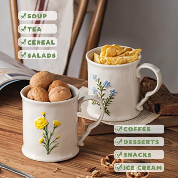 Ceramic coffee Mugs, Set of 1 Yellow Flower - 16oz, Hand-Painted, Microwave heating and dishwasher cleaning available, Ideal for Daily Brews - Image 5