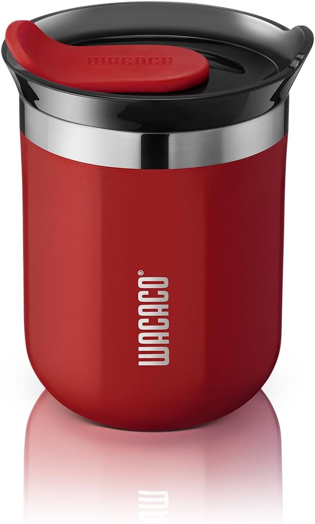 WACACO Octaroma Classico Vacuum Insulated Coffee Mug, Double-wall Stainless Steel Travel Tumbler With Drinking Lid, 6 fl oz (180ml), Carmine Red by WACACO