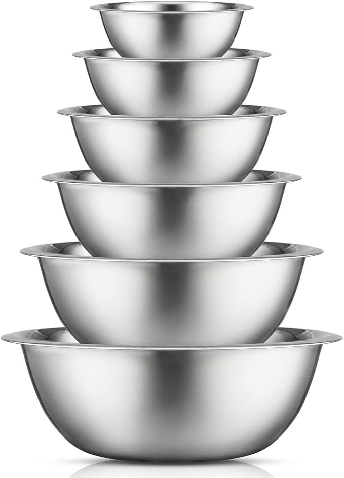 JoyJolt Stainless Steel Mixing Bowl Set - 6 Piece Nesting Bowls, 5qt to 0.5qt, Ideal for Kitchen, Cooking, Baking and Storage by JoyJolt