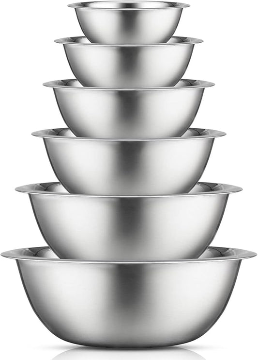 JoyJolt Stainless Steel Mixing Bowl Set - 6 Piece Nesting Bowls, 5qt to 0.5qt, Ideal for Kitchen, Cooking, Baking and Storage by JoyJolt