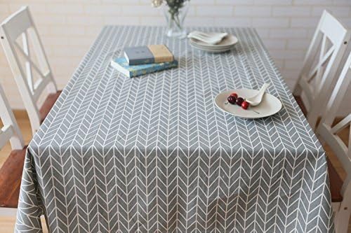 meioro Grey Farmhouse Table Cloth Rectangle Cotton Linen Nordic Twill Tablecloths Wrinkle Free Fabric Arrow Stripe Table Cloths Rustic Cover for Kitchen Dining Party Outdoor Picnic(47 x 63 Inch) - Image 3