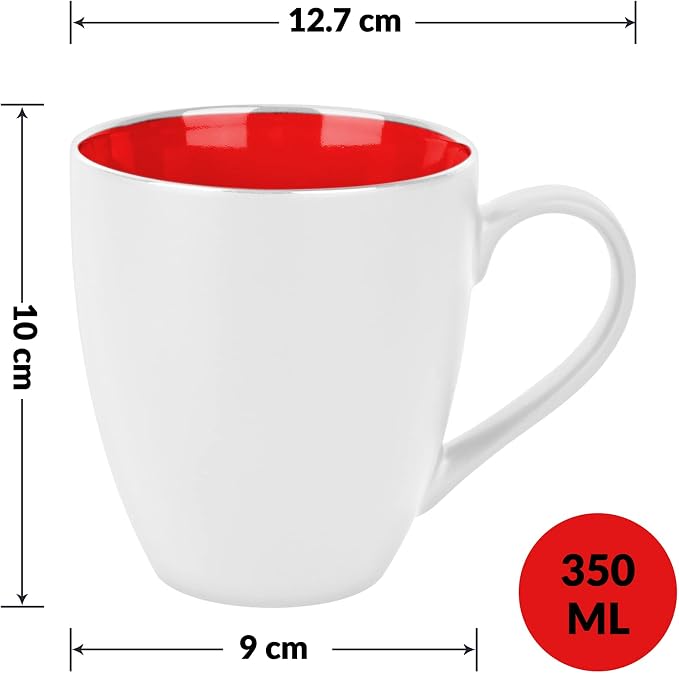 MIAMIO - Set of 6 Coffee Mugs 12 ounce – Modern Ceramic Coffee Cup Set in White Red – Large Coffee Cups for Coffee, Tea and Cappuccino – Dishwasher and Microwave Safe - Image 6