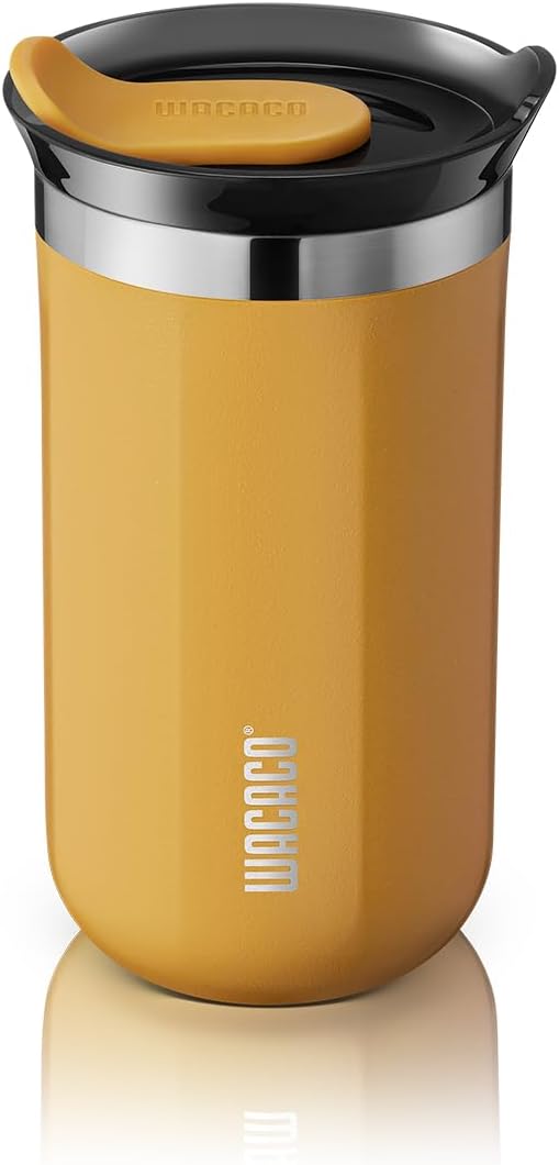 WACACO Octaroma Lungo Vacuum Insulated Coffee Mug, Double-wall Stainless Steel Travel Tumbler With Drinking Lid, 10 fl oz(300ml)， Amber Yellow by WACACO