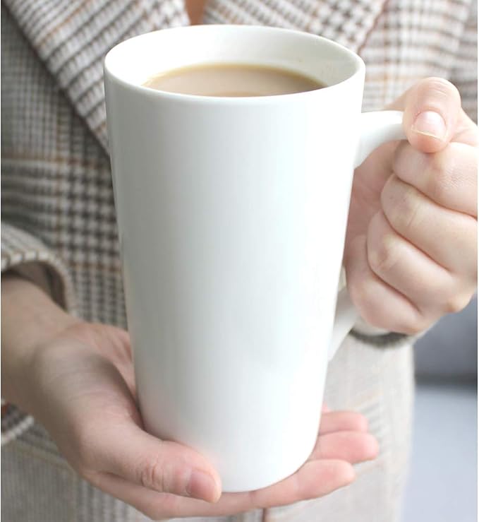 2 Pack 20 OZ Coffee Cup Simple Pure White Ceramic Cup Plain Large Tall White Ceramic Milk Tea Coffee Mug with Handle - Image 3