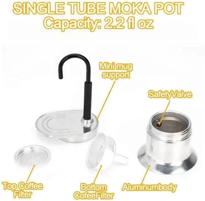 Portable Aluminum Moka Pot Espresso Maker, 50mL Single Cup Stovetop Coffee Maker for Travel Camping Home, Mini-Italian Coffee Brewer, Minimalist Design(Silver) - Image 4