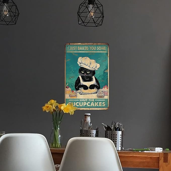 Funny Retro Cat Metal Tin Sign Vintage Kitchen Signs Wall Decor Cat Art Kitty Cats Signs For Home Coffee Bar Cat Art I Just Baked You Some Cakes Sign 8x12 Inch - Image 4