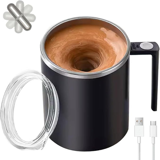 Self Stirring Mug,Self Stirring Coffee Mug,Suitable for Coffee, Milk, Cocoa and Other Beverages (Daik Black, 12 Ounces) by TLINNA