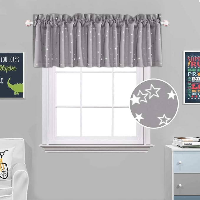 H.VERSAILTEX Blackout Curtain Valances for Kitchen Window/Living Room/Bathroom Privacy Added Rod Pocket Home Decoration Winow Valance, 52" W x 18" L, Glitter Stars in Gray Base - Image 3
