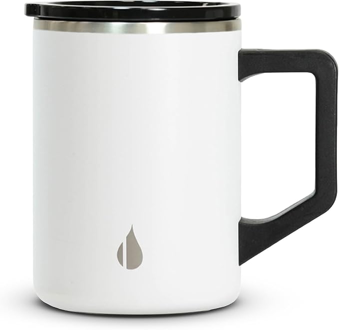 Elemental Insulated Coffee Mug - Triple-Wall Stainless Steel Summit Travel Cup for Hot and Cold Drinks - Thermal Coffee Mug with Lid and Handle for Camping, Office & Travel 16oz - White by Elemental