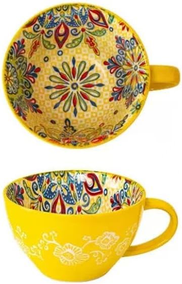 Yellow Ceramic Mug, Bohemian Hand-Painted, 15 Oz Large Coffee Cup for Milk, Tea, Breakfast, Dishwasher & Microwave Safe Cup - Image 5