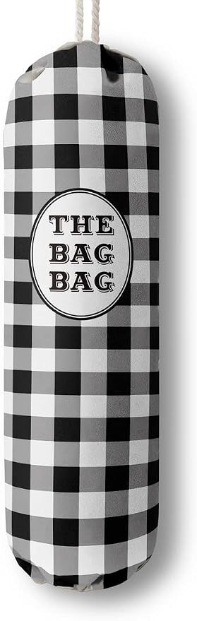 THE BAG BAG Plastic Bag Holder, Black and White Buffalo Check Plaid Grocery Bag Dispenser, Hanging Trash Bag Storage Organizer for Kitchen, Laundry Room, Pantry, Farmhouse Decor, Gifts For Grandma Mom by HiLus