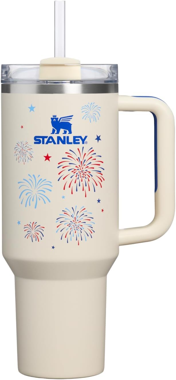 STANLEY Quencher H2.0 Flow State Tumbler, 40 oz, Cream Royal Fireworks | Handle and Straw | 3-Position Lid | Cup Holder Compatible for Travel | Insulated Stainless Steel Cup | BPA-Free by Unknown