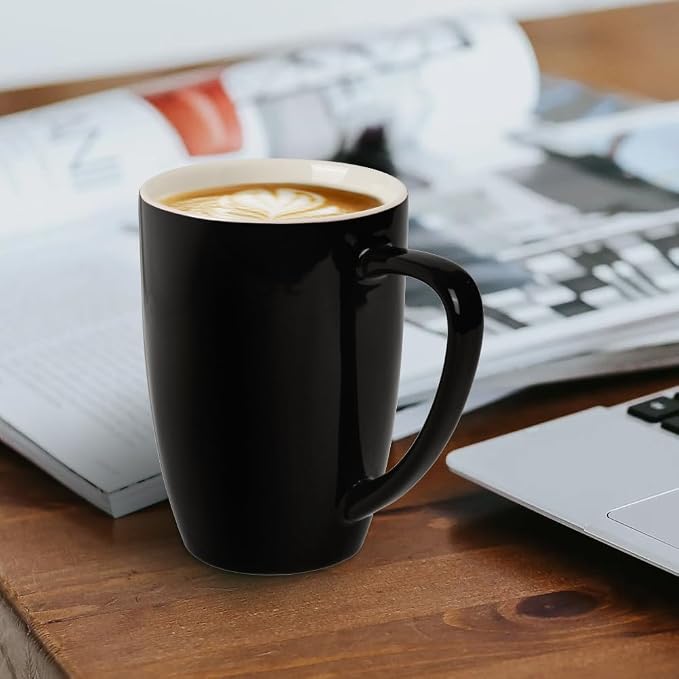 homEdge Porcelain Mug Set, 16 Ounces Cup for Tea, Latte, Mocha, Hot Chocolate, Set of 6, Black - Image 3