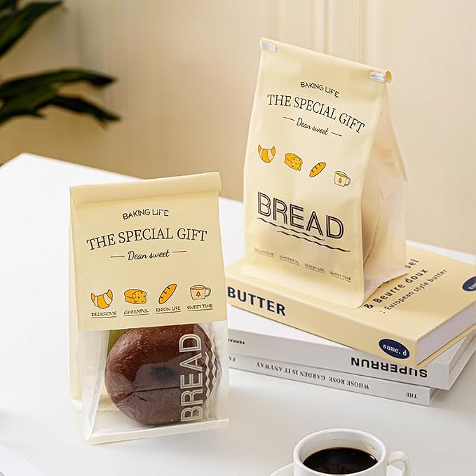 Baking Life The Special Bakery Packaging Gift Bags, Bread Storage with Window, Dear Sweet Design, Roll Top Closure (100, Small) - Image 8