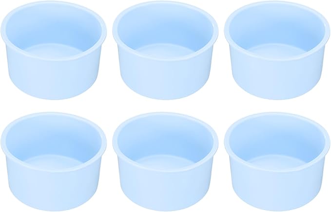 HARFINGTON 6 Pcs Round Cake Pans 4" Nonstick Quick Release Silicone Cake Mould Bakeware Tools for Baking Cupcakes Bread Pizza, Blue