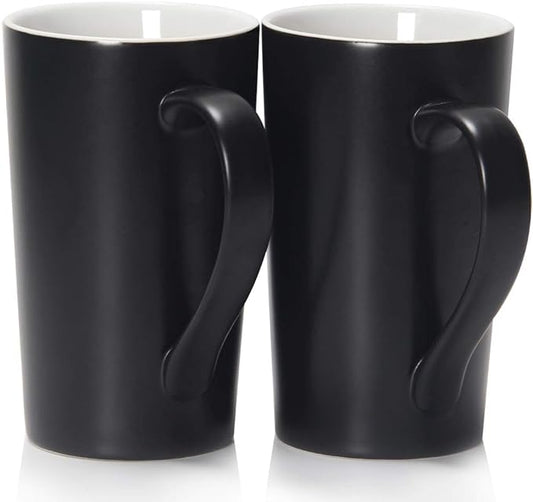 20 oz Large Coffee Mugs, M007 Tall Ceramic Cup with Handle for Dad Men, Set of 2, Black by Smilatte