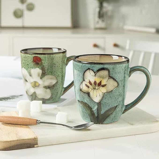 Ceramics 12oz Coffee mugs,Coffee cups,Tea mugs,Kiln Glazing Process,Microwave and Dishwasher Safe, Perfect For Tea, Espresso, Latte - Porcelain Mugs for Kitchen or Cafe (Red+Blue+Green+Pink) - Image 4