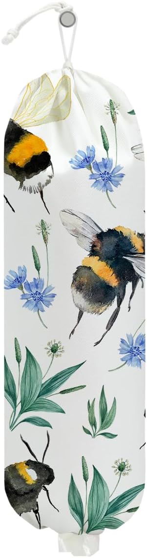 Bee Plastic Bag Holder, Summer Floral Grocery Bag Holder for Plastic Bags | Wall Mount Washable Grocery Bags Storage Dispenser for Home Kitchen Pantry Farmhouse, Bee Gifts for Women Mom by Unknown