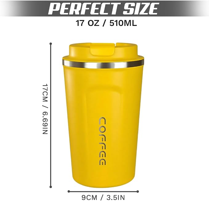 SPLMIFA Travel coffee mugs leak-proof, reusable coffee cup with lid, stainless steel vacuum insulated coffee tumblers, thermal insulation cups for men & women keep drinks hot & cold (2nd-Yellow, 17OZ) - Image 4