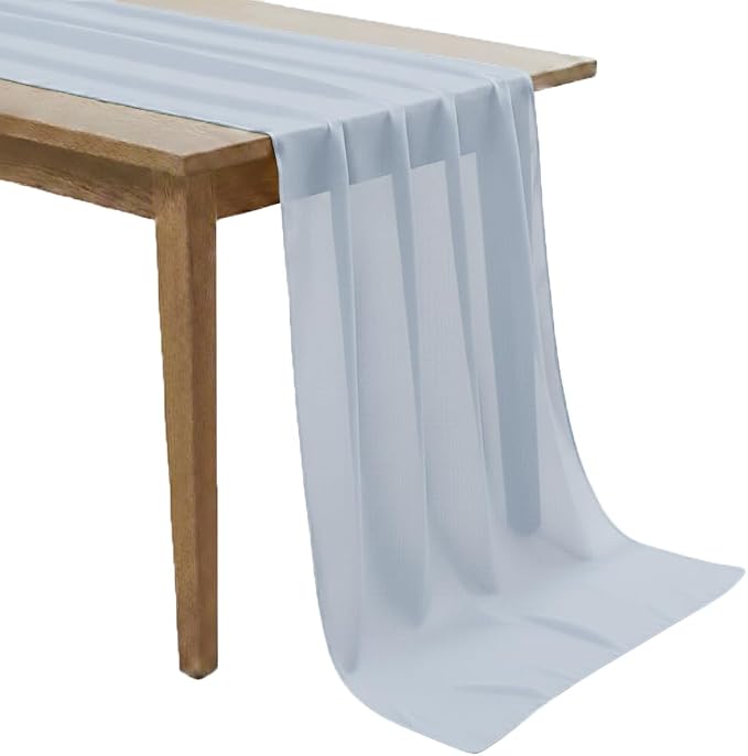 MDS Pack of 5 | Dusty Blue | 10ft Chiffon Table Runner 29x120 Inches Long Romantic Rustic Sheer Gauze Runner for Wedding Bridal Shower Birthday Banquets Engagement Spring Easter Boho Decorations by MDS