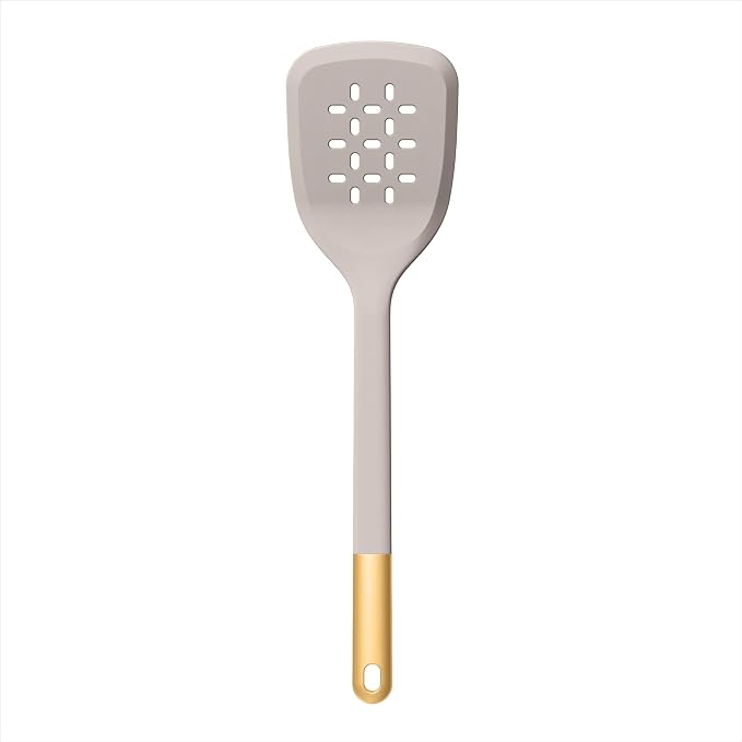 Kitchen Utensil Set, 6-Piece Silicone Kitchen Utensil Set with Rotating Rack - Non-Scratch, Heat Resistant Tools & Gold Stainless Steel Handles (Taupe) - Image 7