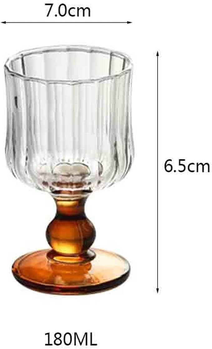 Water Glasses Vintage Ribbed Glass Goblets, 6 Oz Amber Footed Drinking Glasses Embossed Glassware for Home Kitchen - Image 2