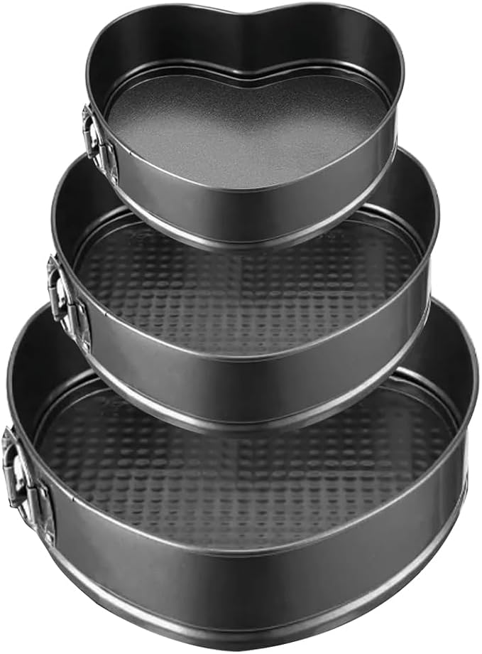 Heart Springform Cake Pan Set of 3 Non Stick Durable Cake Baking Pans with Removable Bottom Cake Molds for Baking by Yetthpowr