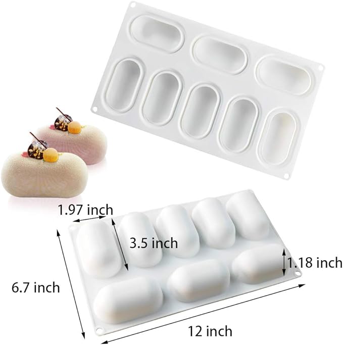 Silicone Molds Baking for Mousse Cake, 3D Baking Molds Dessert Mould for Chocolate Pastry Jelly Cheesecake, Pillow Shape (8-Cavity)