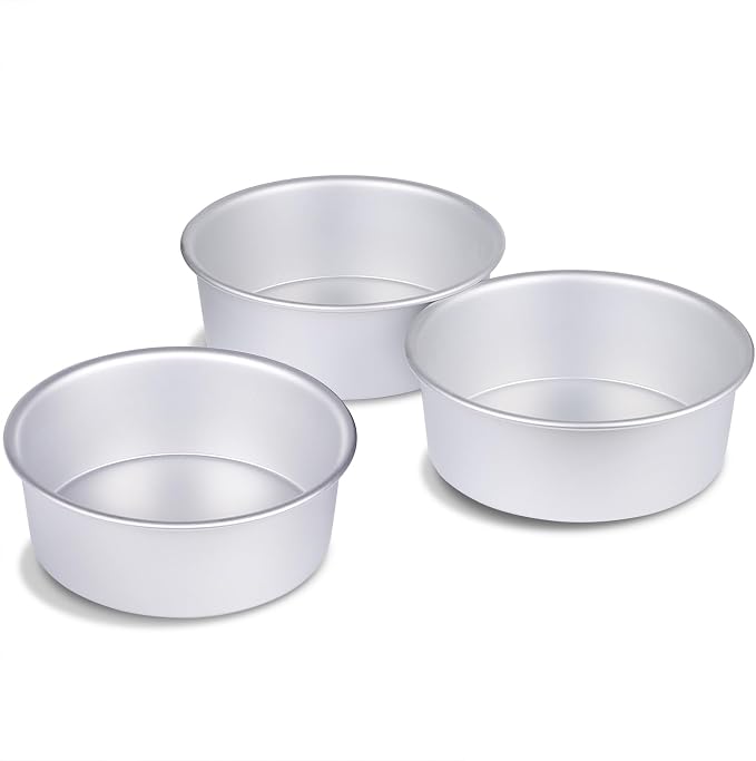 6 x 3 Inch Round Cake Pan Set of 3 with Tapered Side, Aluminum Baking Pans for Layer Cakes, Birthday Anniversary, Heavy Duty Non-Stick & Oven Safe, Commercial Grade Baking Tools for Home Kitchen by HomeMall