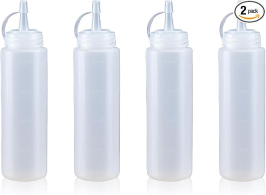 Squeeze Bottles for Sauces,Leak-Proof Condiment Dispenser, BPA-Free Kitchen Restaurant Squeeze Bottle Set with Wide Mouth for Ketchup, Mustard,Syrup,Dressings (White, 4Pack-8oz(200ml))