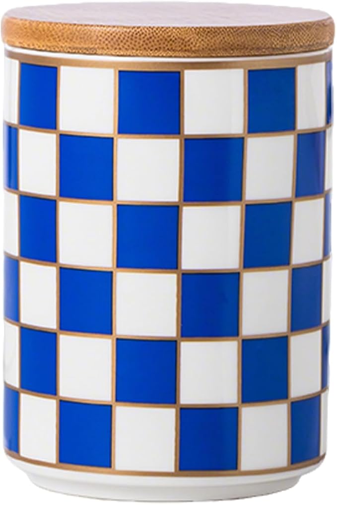 Kitchen Countertop Ceramic Checkered Canisters,Black And White Food Storage Containers With Lid,Airtight Kitchen Canisters for Flour, Sugar, Coffee, Tea, and Dry Goods (Blue, Small) by XYQXYQ