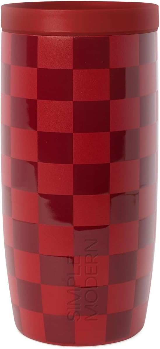 Simple Modern Insulated Travel Coffee Mug 360° Lid | 16oz | Checkered | Voyager Ceramic-Lined Insulated Stainless Steel Coffee Tumbler, Iced Coffee Cup, Mug with Lid | Fits Cupholder, Red Cottage by Unknown