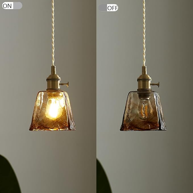 Sedelan Glass Pendant Light, Brass Vintage Pendant Lights, E26 Rustic Pendant Hanging Lamp for Kitchen Island Dining Room Living Room Bedroom Bathroom - Image 8