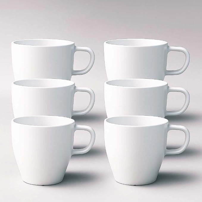 6-Pack 10oz Unbreakable Coffee Mugs, Microwave Safe Premium Drinkware (Up to 320℉), Lightweight Shatterproof White Cups for Keurig, Kids, RV & Camping, BPA-Free (White) by GESHUPOR