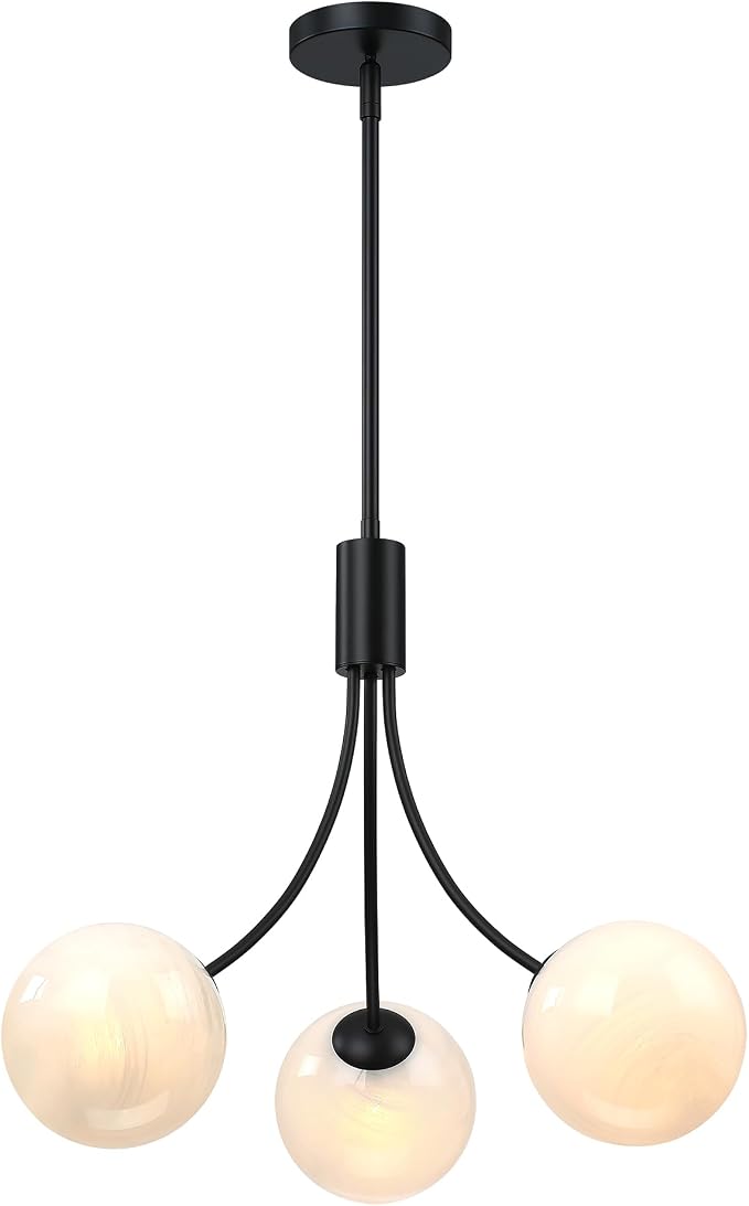 Bubble Chandelier, Modern Glass Black Sputnik Chandelier 3-Light Ceiling Light Fixture Shades Stylish Bright Lighting for Dining Room Kitchen Bedroom Living Room Foyer Home Decor by Triacas