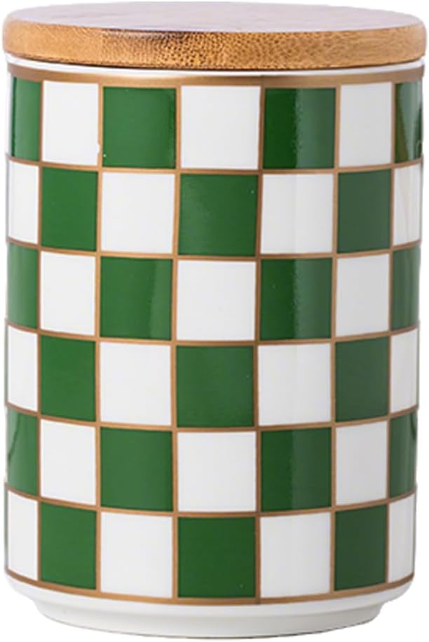 Kitchen Countertop Ceramic Checkered Canisters,Black And White Food Storage Containers With Lid,Airtight Kitchen Canisters for Flour, Sugar, Coffee, Tea, and Dry Goods (Green, Small) by XYQXYQ