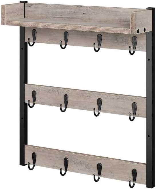 YATINEY Coffee Mug Holder Stand, 3 Tier Mug Tree Rack, Hanging 12 Cups, with Top Shelf, for Kitchen, Dining Room, Living Room, Cafe, Greige and Black MH42BG by Yatiney