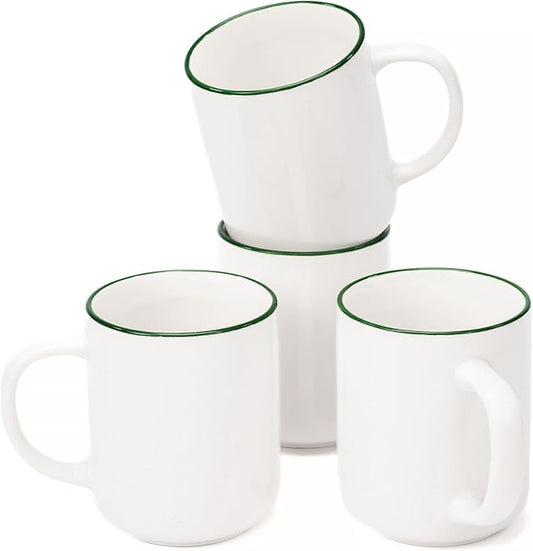 OTAGO Coffee Mugs for 4, 12 oz Mug Set, Dringking Cup with Handle for Coffee, Tea, Cocoa, Green Rim by OTAGO
