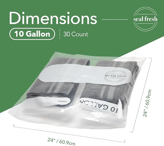 Seal Fresh 10 Gallon Large Plastic Storage Bags – 24" x 24" (30 Count) – Reusable XXL Extra Large Clear Jumbo Zip Bags with Sealable Zipper Top For Clothes, Travel, Moving - Image 2