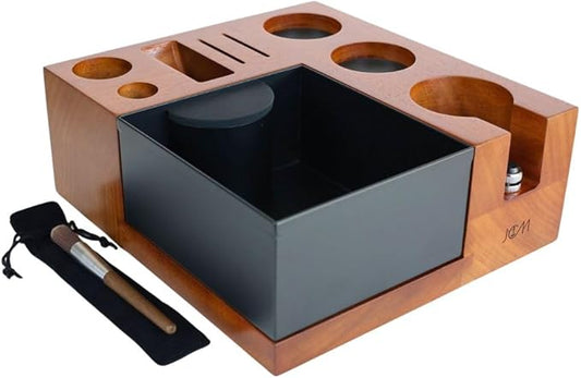 Espresso Knock Box & Tamping Station - Coffee Organizer Box for 58mm Tamper, Distributor, Dosing Funnel, Portafilter & Puck Screen Accessories - Includes Cleaning Brush"
