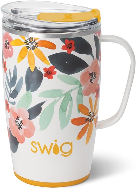 Swig Life 18oz Insulated Travel Mug with Handle & Lid, Honey Meadow | Triple Insulated Stainless Steel - Handle & Lid Included - Keeps Coffee Hot or Cold - Cup Holder Friendly by SwigLife