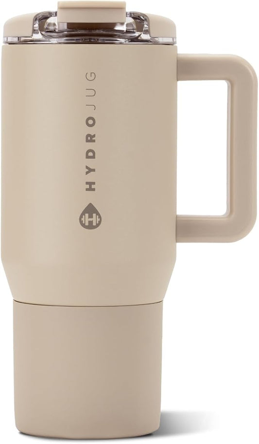 HydroJug Coffee Traveler 20oz Ceramic-Lined Mug with Handle, Dune by Hydrojug