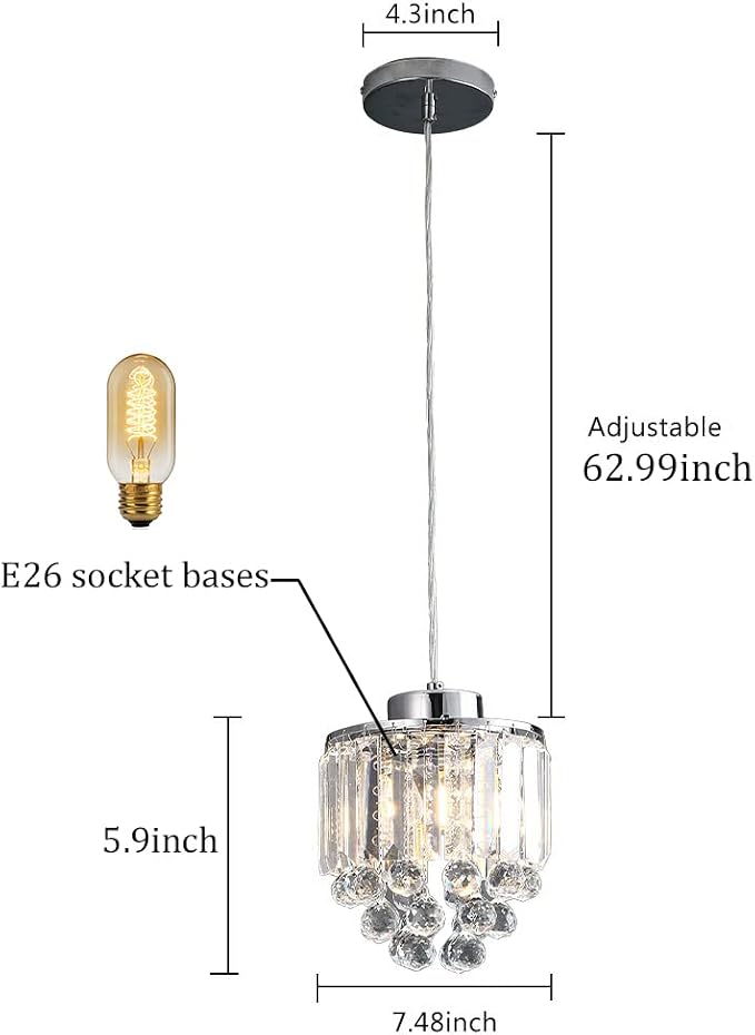 Set of 2 Polished Crystal Chandelier Pendant Light,Cord Adjustable Hanging Pendant Lamp, Modern Light Crystal Decorative Pendant Lighting Fixture for Kitchen Island Dining Room Cafe Shops Restaurants - Image 2
