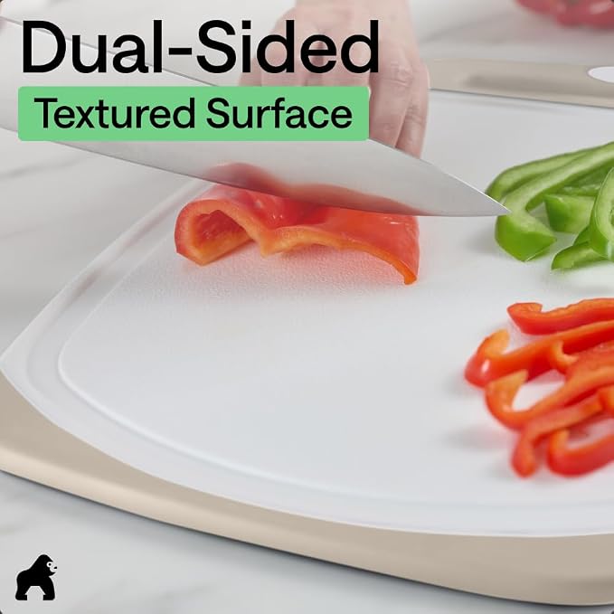 GORILLA GRIP BPA-Free Reversible Kitchen Cutting Board Set of 3, US Designed, Nonporous, Juice Grooves Catch Liquid, Slip Resistant Border, Dishwasher Safe, Durable Large Food Chopping Boards, Almond - Image 6