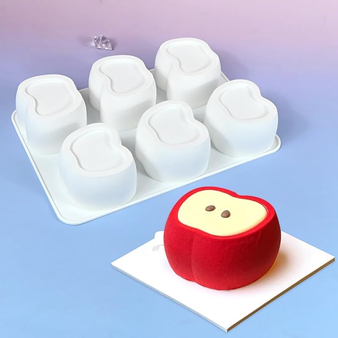 mostsom Apple Shape Silicone Mold, 3D Fruit Shape Mousse Cake Molds, Nonstick Bakeware for Chocolate, Mini Bundt Cake, Dessert, Pastry, Brownie, Jelly, Fondant, Easy Release & Clean (E_ Apple)