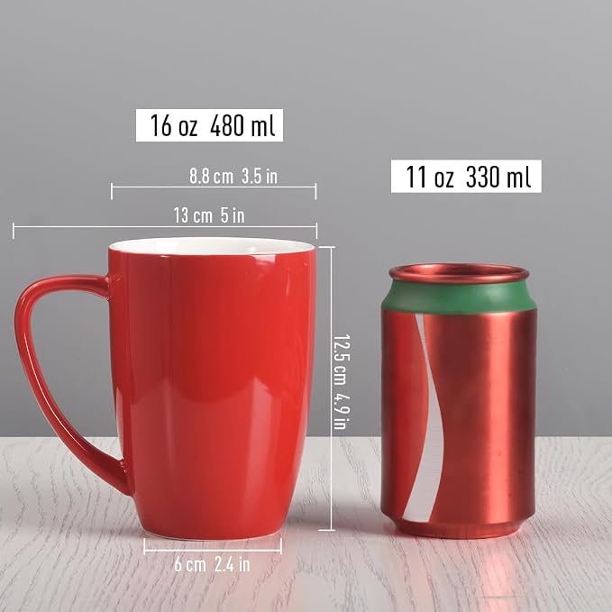 homEdge Porcelain Mug Set, 16 Ounces Cup for Tea, Latte, Mocha, Hot Chocolate, Set of 6, Red - Image 5