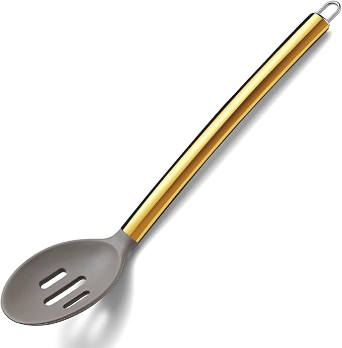 Berglander Non-stick Silicone Slotted Spoon, Titanium Gold Plated Handle, Basting Spoon, Dishwasher Safe, Easy to Clean by Berglander