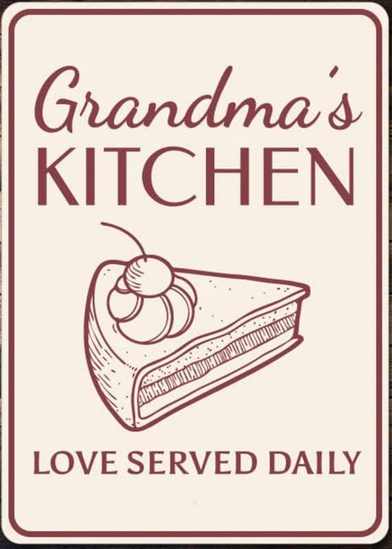 Grandma's Kitchen Sign, Pie Sign, Grandma Baking Sign, Love Served Daily Sign, Kitchen Phrase Sign, Kitchen Saying, Kitchens, Quality Metal 8x12 Inches,Fun Kitchen Decor, Funny Bar Signs, Vintage Kitchen Signs by ANWND
