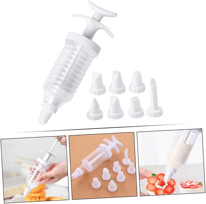 Reusable Cake Decorating Piping Syringe with Detachable Tips One-handed Cream Injector Baking Kit for Dessert and Cookie Decoration